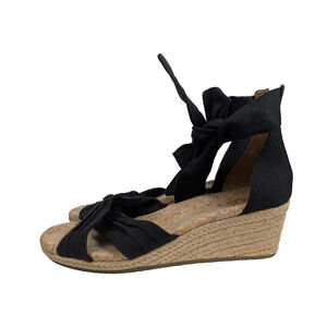 Ugg Australia Traci Espadrille Ankle Bow Wedge Shoes Black Size 9 Resort Beach